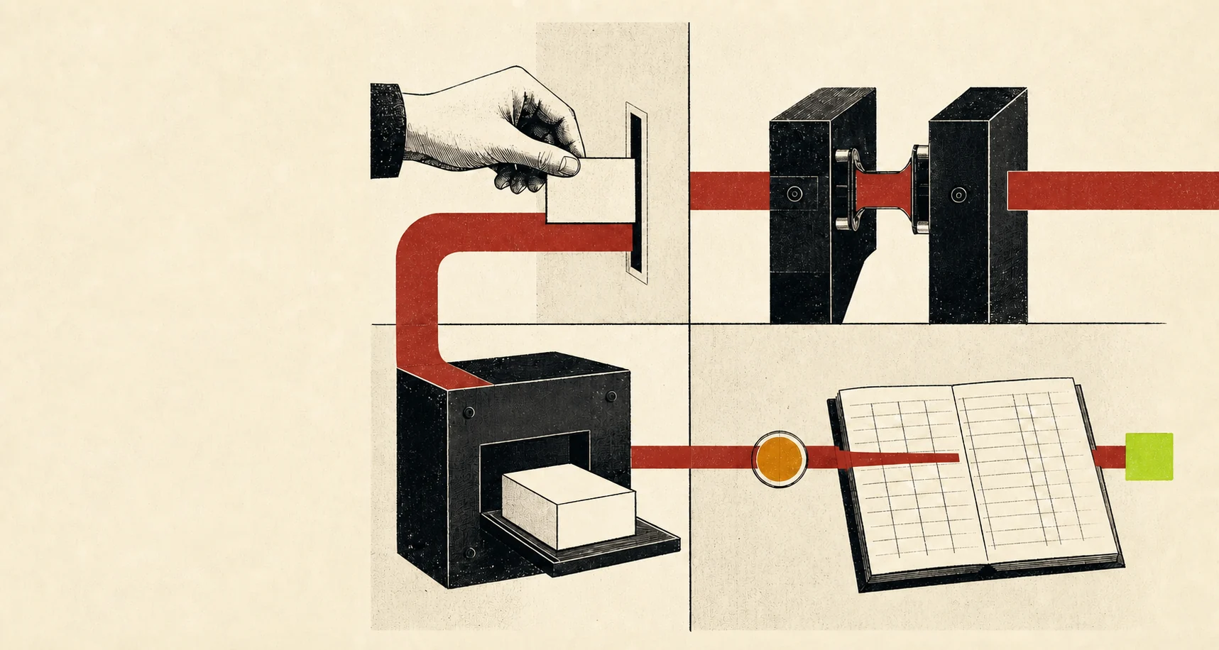Ilustração de uma ideia atravessando diferentes etapas até se tornar uma solução pronta.